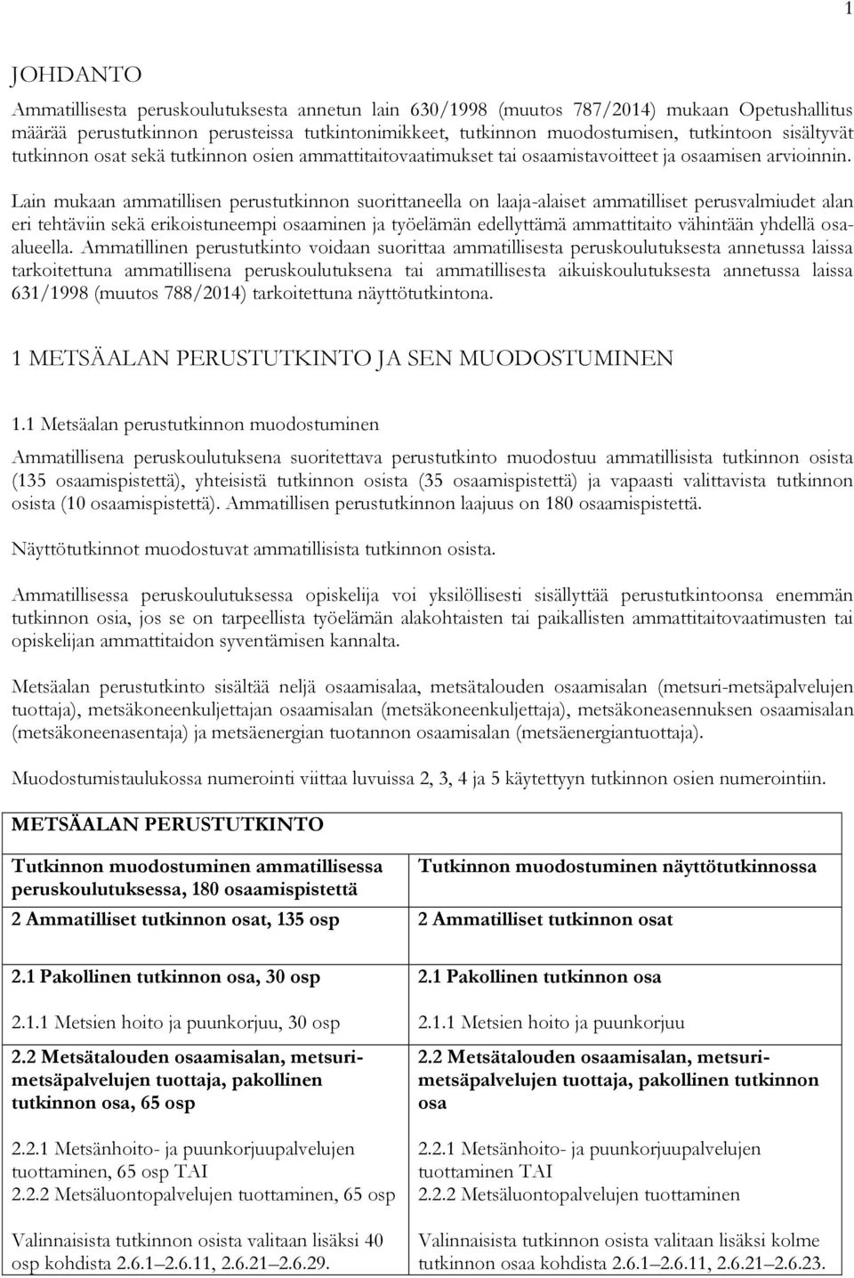 Lain mukaan ammatillisen perustutkinnon suorittaneella on laaja-alaiset ammatilliset perusvalmiudet alan eri tehtäviin sekä erikoistuneempi osaaminen ja työelämän edellyttämä ammattitaito vähintään