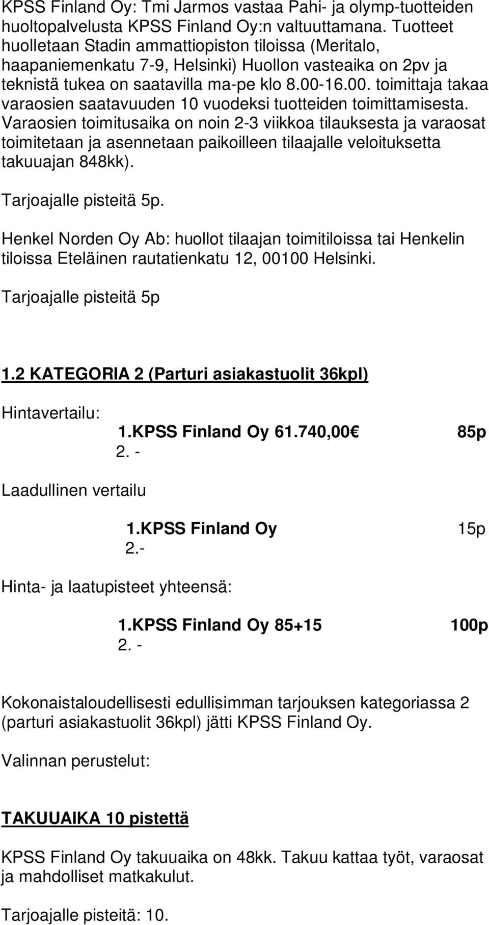 KPSS Finland Oy 61.740,00 85p 1.KPSS Finland Oy 2.- 15p 1.