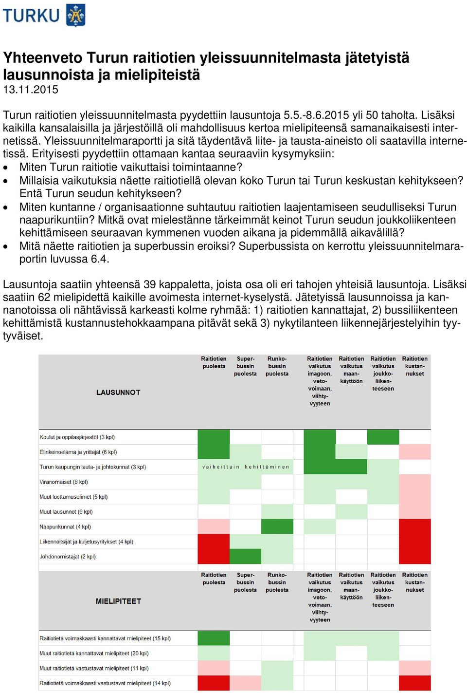 Yleissuunnitelmaraportti ja sitä täydentävä liite- ja tausta-aineisto oli saatavilla internetissä.