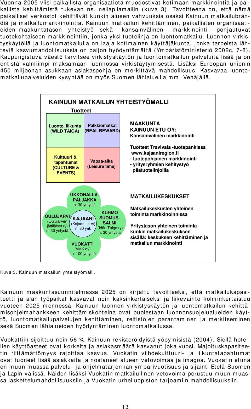 Kainuun matkailun kehittäminen, paikallisten organisaatioiden maakuntatason yhteistyö sekä kansainvälinen markkinointi pohjautuvat tuotekohtaiseen markkinointiin, jonka yksi tuotelinja on