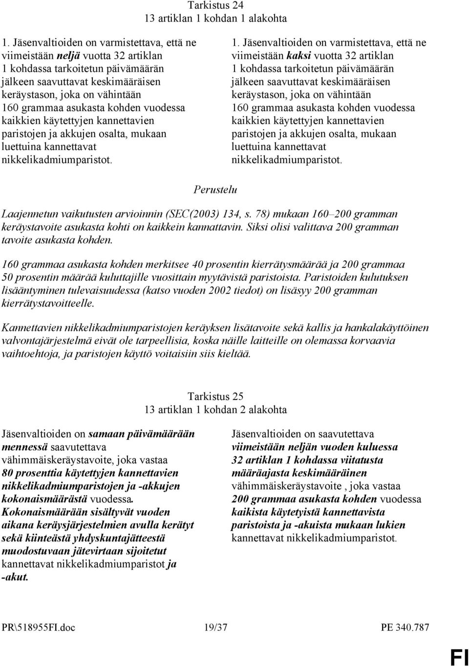 asukasta kohden vuodessa kaikkien käytettyjen kannettavien paristojen ja akkujen osalta, mukaan luettuina kannettavat nikkelikadmiumparistot. 1.