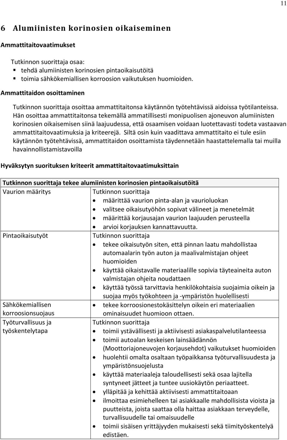 Hän osoittaa ammattitaitonsa tekemällä ammatillisesti monipuolisen ajoneuvon alumiinisten korinosien oikaisemisen siinä laajuudessa, että osaamisen voidaan luotettavasti todeta vastaavan