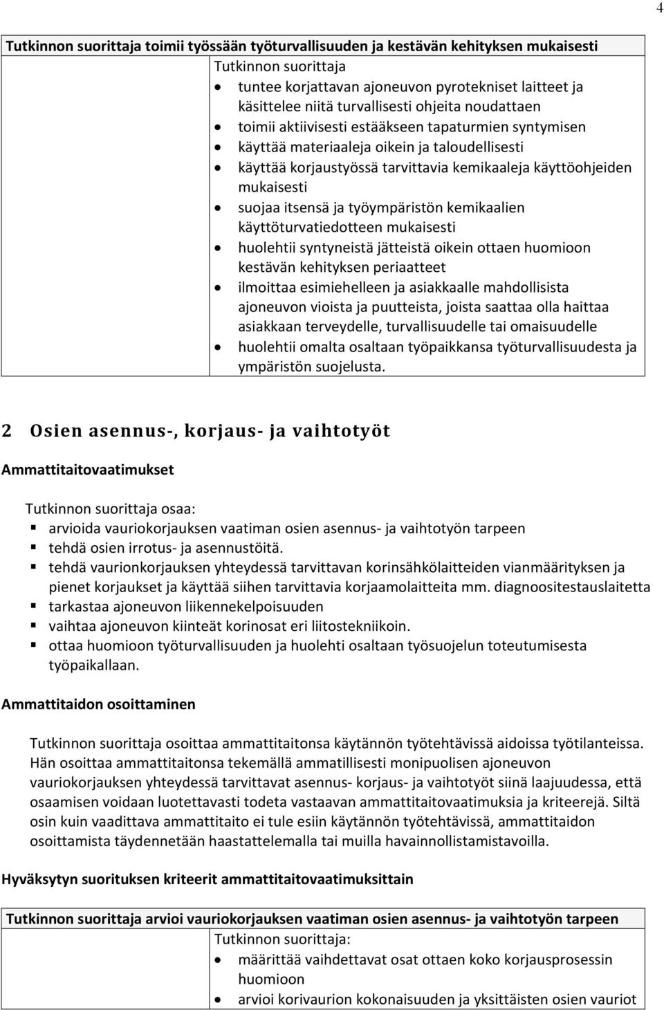 käyttöturvatiedotteen mukaisesti huolehtii syntyneistä jätteistä oikein ottaen huomioon kestävän kehityksen periaatteet ilmoittaa esimiehelleen ja asiakkaalle mahdollisista ajoneuvon vioista ja