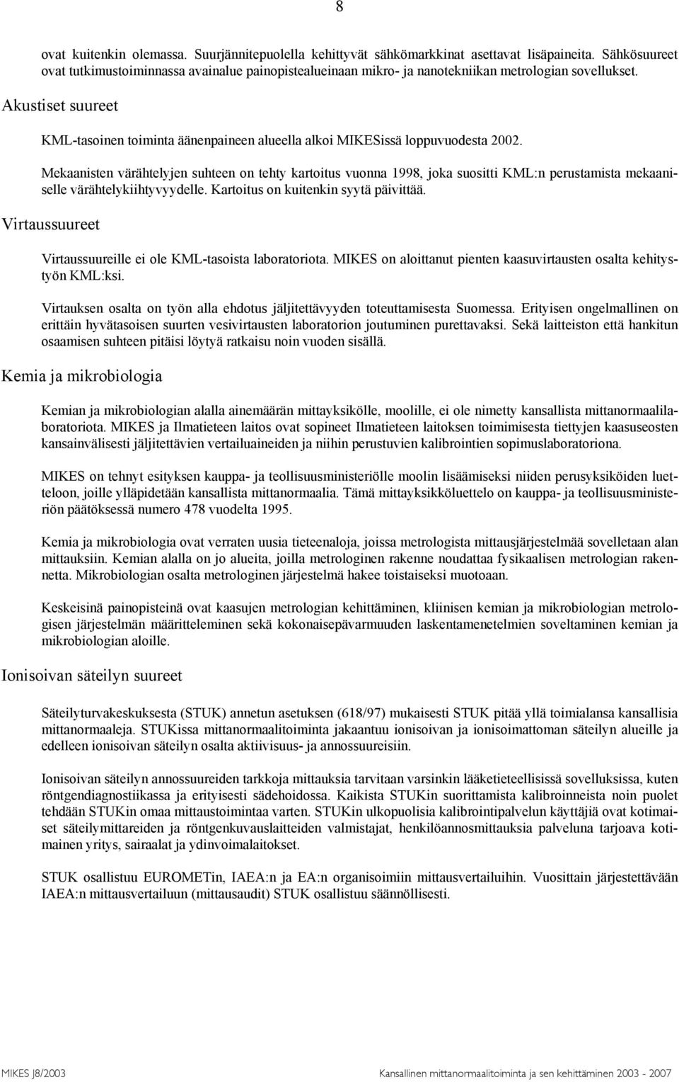 Akustiset suureet KML-tasoinen toiminta äänenpaineen alueella alkoi MIKESissä loppuvuodesta 2002.