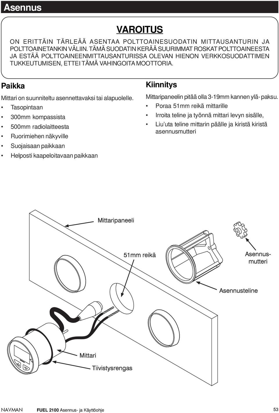 MOOTTORIA. Paikka Mittari on suunniteltu asennettavaksi tai alapuolelle.