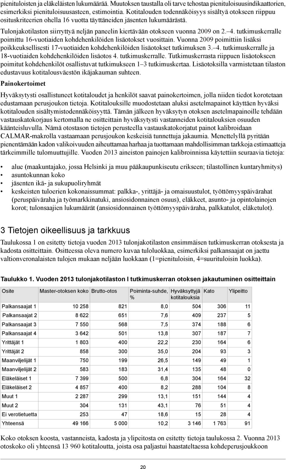 Tulonjakotilaston siirryttyä neljän paneelin kiertävään otokseen vuonna 2009 on 2. 4. tutkimuskerralle poimittu 16-vuotiaiden kohdehenkilöiden lisäotokset vuosittain.