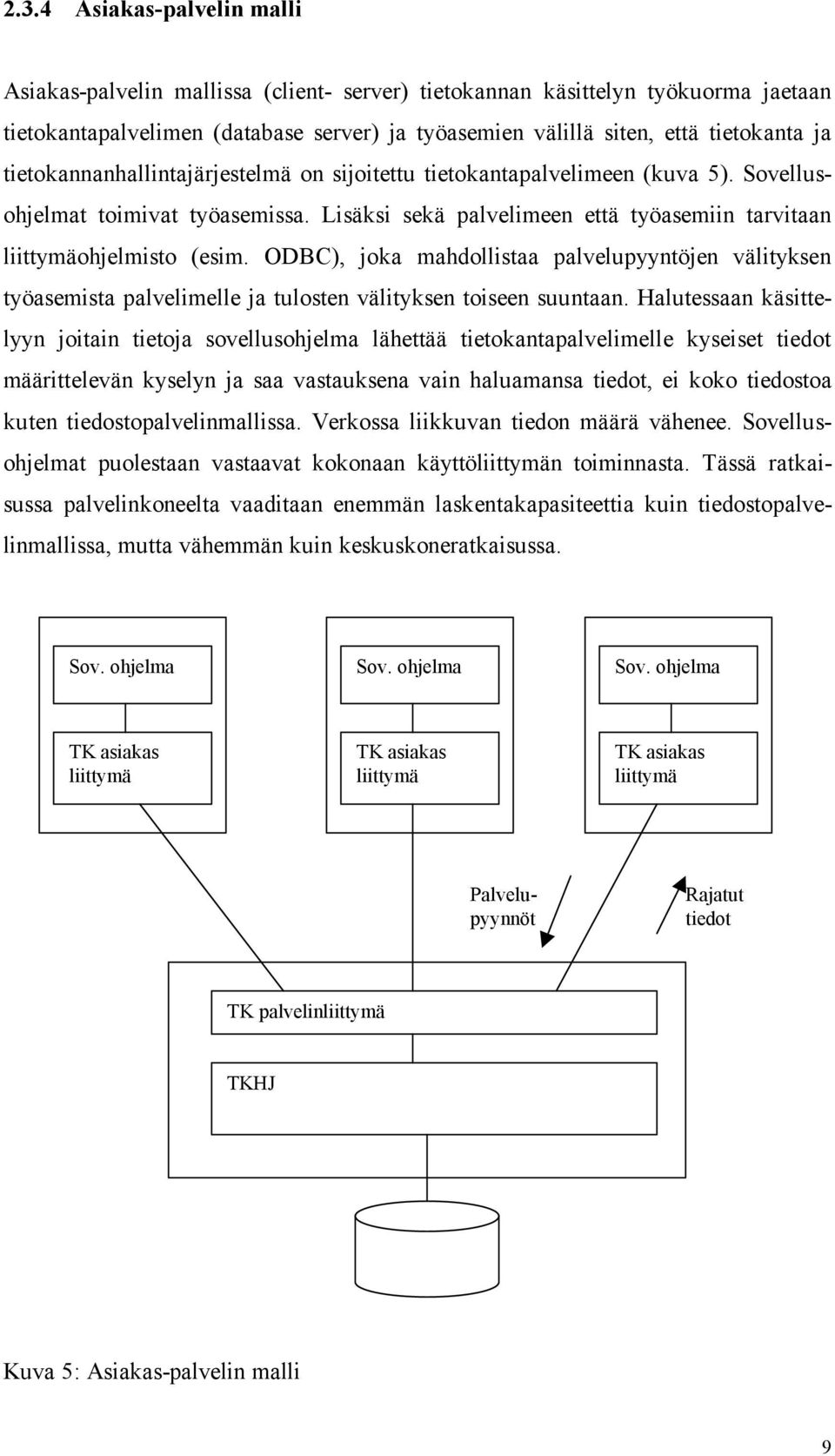 ODBC), joka mahdollistaa palvelupyyntöjen välityksen työasemista palvelimelle ja tulosten välityksen toiseen suuntaan.