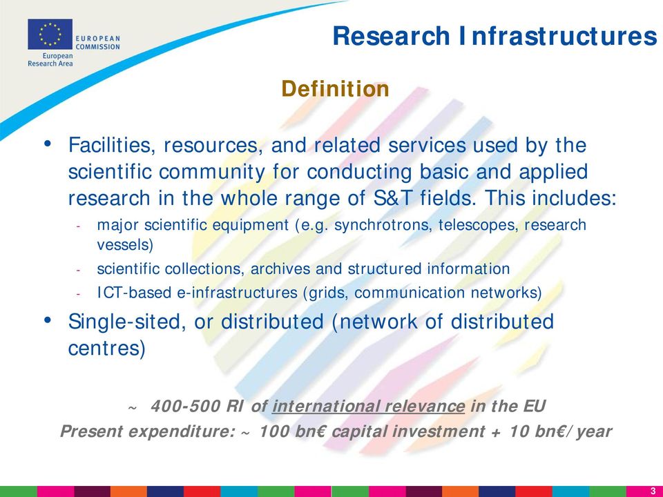 of S&T fields. This includes: - major scientific equipment (e.g.