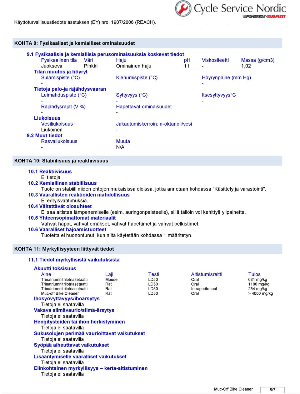 ( C) Kiehumispiste ( C) Höyrynpaine (mm Hg) Tietoja paloja räjähdysvaaran Leimahduspiste ( C) Syttyvyys ( C) Itsesyttyvyys C Räjähdysrajat (V %) Hapettavat ominaisuudet Liukoisuus Vesiliukoisuus