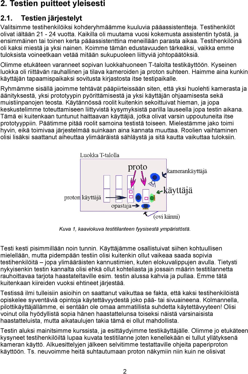 Koimme tämän edustavuuden tärkeäksi, vaikka emme tuloksista voineetkaan vetää mitään sukupuoleen liittyviä johtopäätöksiä. Olimme etukäteen varanneet sopivan luokkahuoneen T-talolta testikäyttöön.