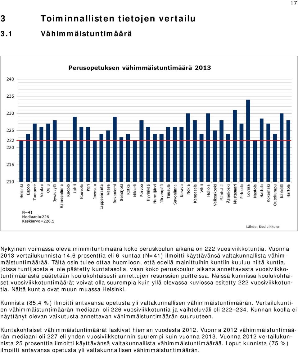 Tältä osin tulee ottaa huomioon, että edellä mainittuihin kuntiin kuuluu niitä kuntia, joissa tuntijaosta ei ole päätetty kuntatasolla, vaan koko peruskoulun aikana annettavasta