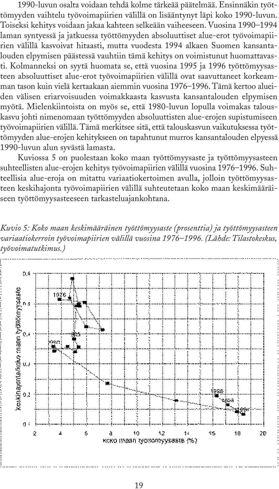 Vuosina 1990 1994 laman syntyessä ja jatkuessa työttömyyden absoluuttiset alue-erot työvoimapiirien välillä kasvoivat hitaasti, mutta vuodesta 1994 alkaen Suomen kansantalouden elpymisen päästessä