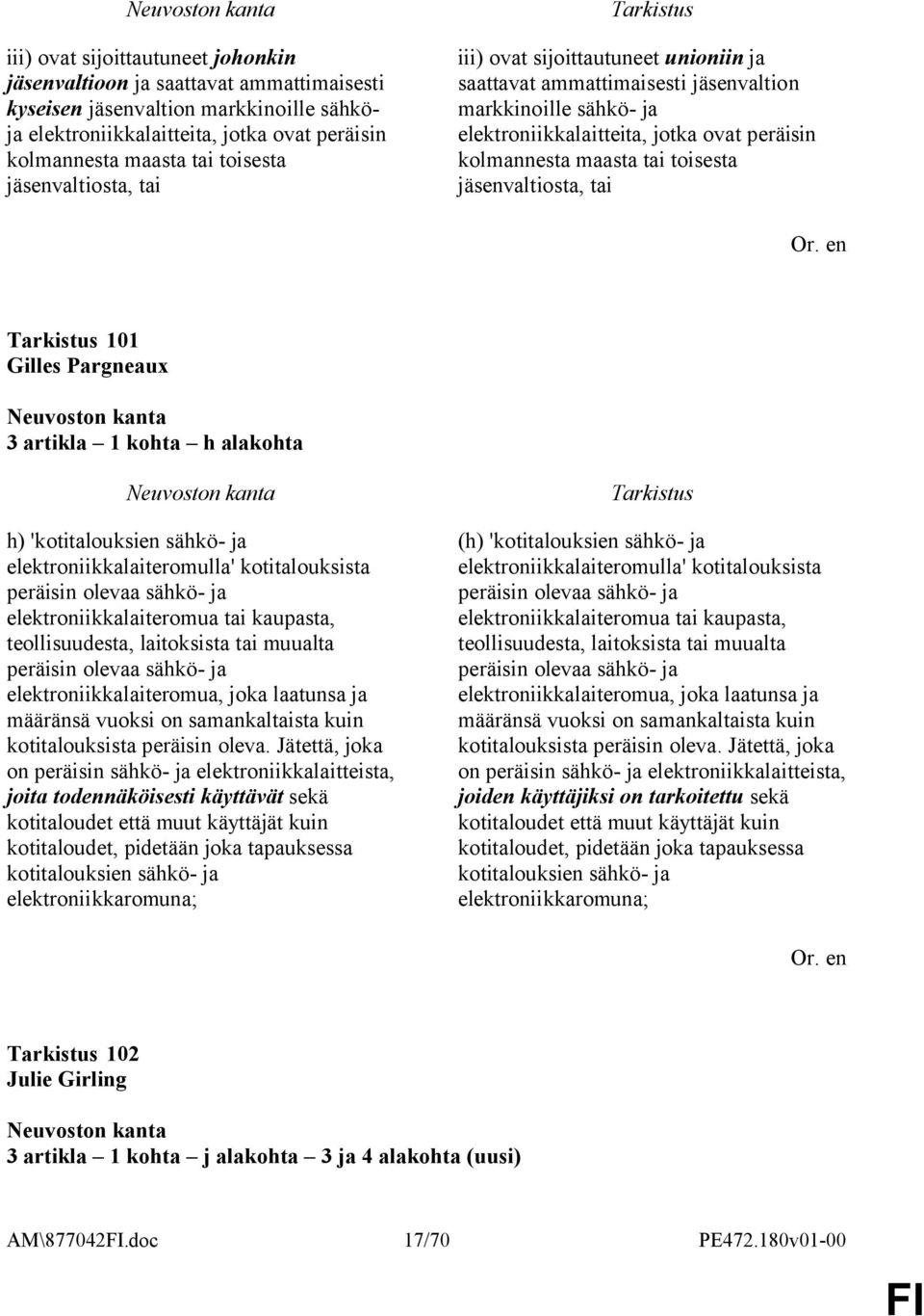 jäsenvaltiosta, tai 101 Gilles Pargneaux 3 artikla 1 kohta h alakohta h) 'kotitalouksien sähkö- ja elektroniikkalaiteromulla' kotitalouksista peräisin olevaa sähkö- ja elektroniikkalaiteromua tai