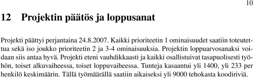 Projektin loppuarvosanaksi voidaan siis antaa hyvä.