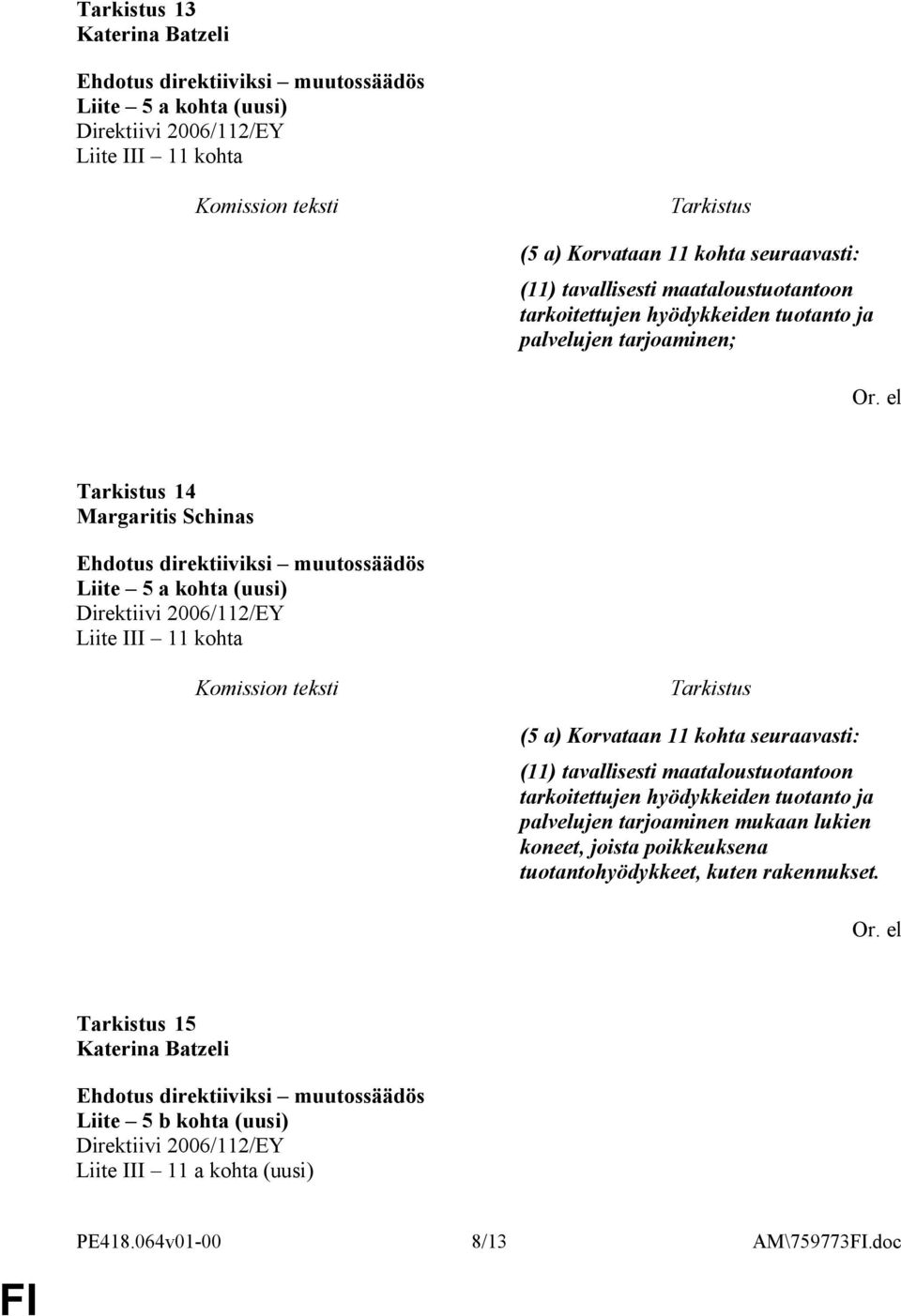 el 14 Margaritis Schinas Liite 5 a kohta (uusi) Liite III 11 kohta (5 a) Korvataan 11 kohta seuraavasti: (11) tavallisesti maataloustuotantoon