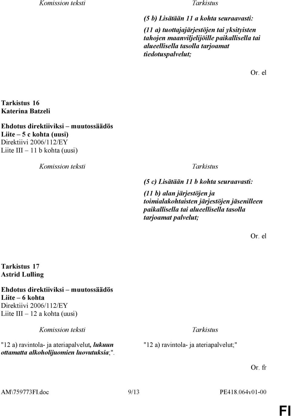 el 16 Katerina Batzeli Liite 5 c kohta (uusi) Liite III 11 b kohta (uusi) (5 c) Lisätään 11 b kohta seuraavasti: (11 b) alan järjestöjen ja toimialakohtaisten