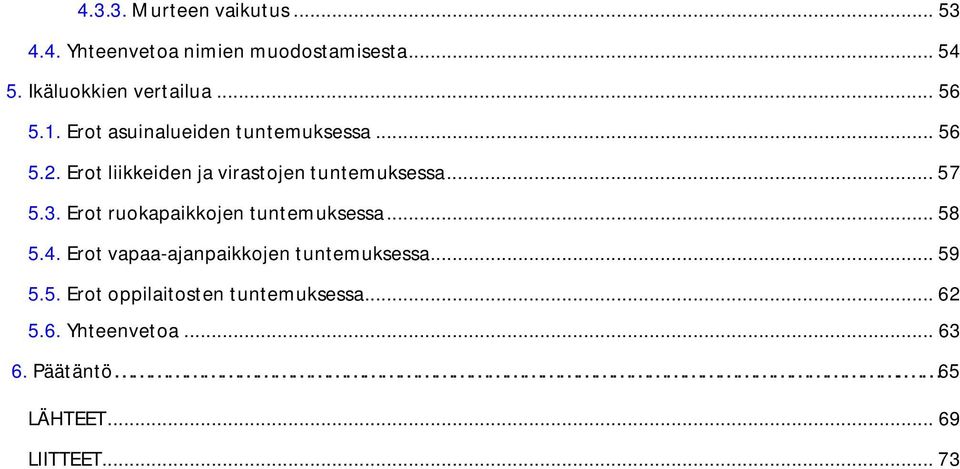 .. 57 5.3. Erot ruokapaikkojen tuntemuksessa... 58 5.4. Erot vapaa-ajanpaikkojen tuntemuksessa... 59 5.