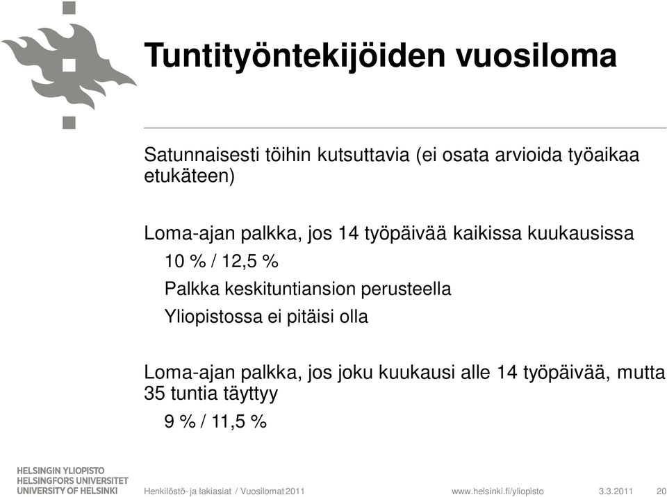 12,5 % Palkka keskituntiansion perusteella Yliopistossa ei pitäisi olla Loma-ajan