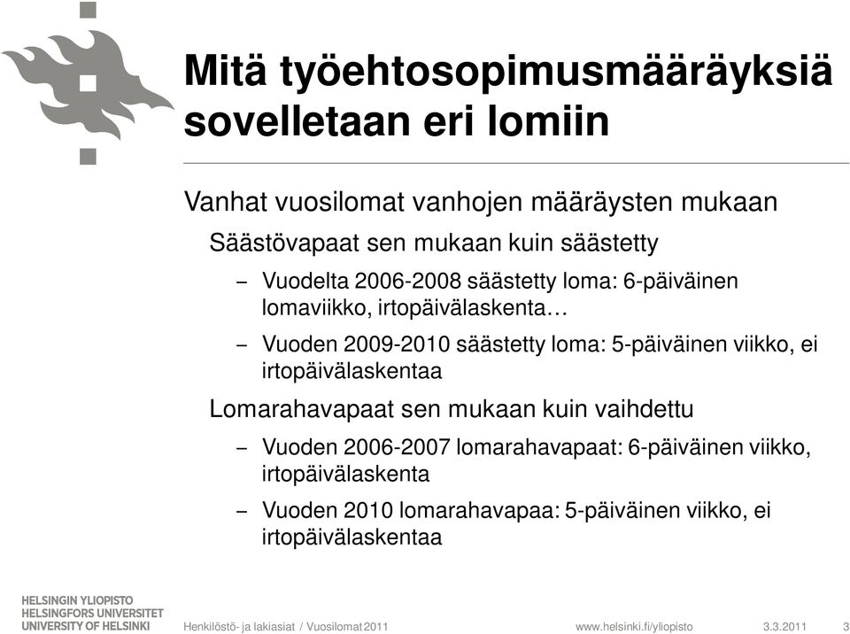 säästetty loma: 5-päiväinen viikko, ei irtopäivälaskentaa Lomarahavapaat sen mukaan kuin vaihdettu Vuoden 2006-2007