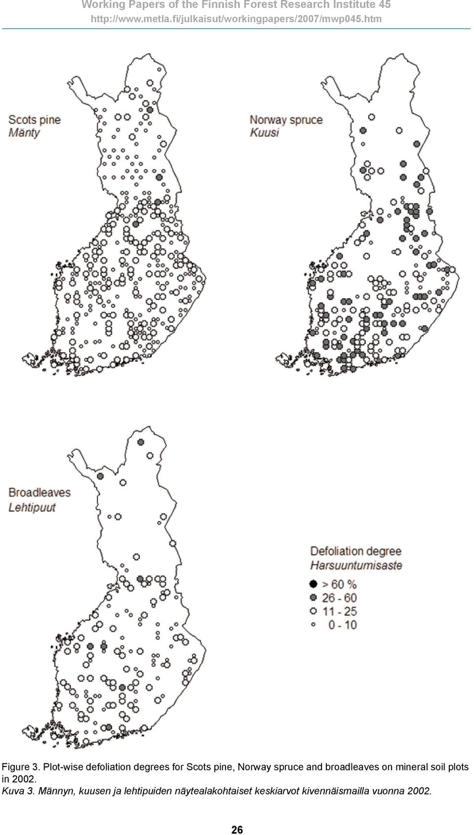 spruce and broadleaves on mineral soil plots in 2002.