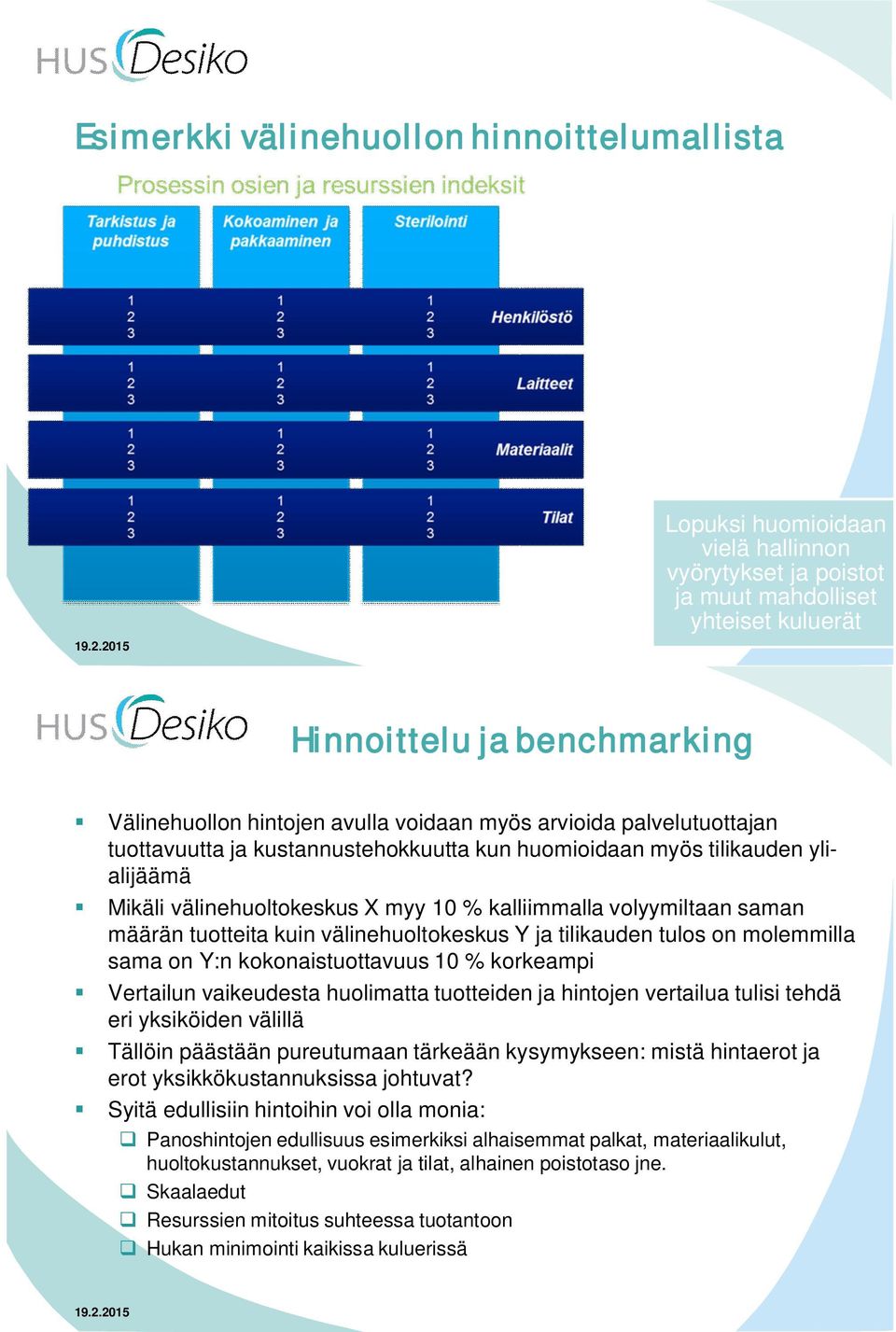 tuotteita kuin välinehuoltokeskus Y ja tilikauden tulos on molemmilla sama on Y:n kokonaistuottavuus 10 % korkeampi Vertailun vaikeudesta huolimatta tuotteiden ja hintojen vertailua tulisi tehdä eri