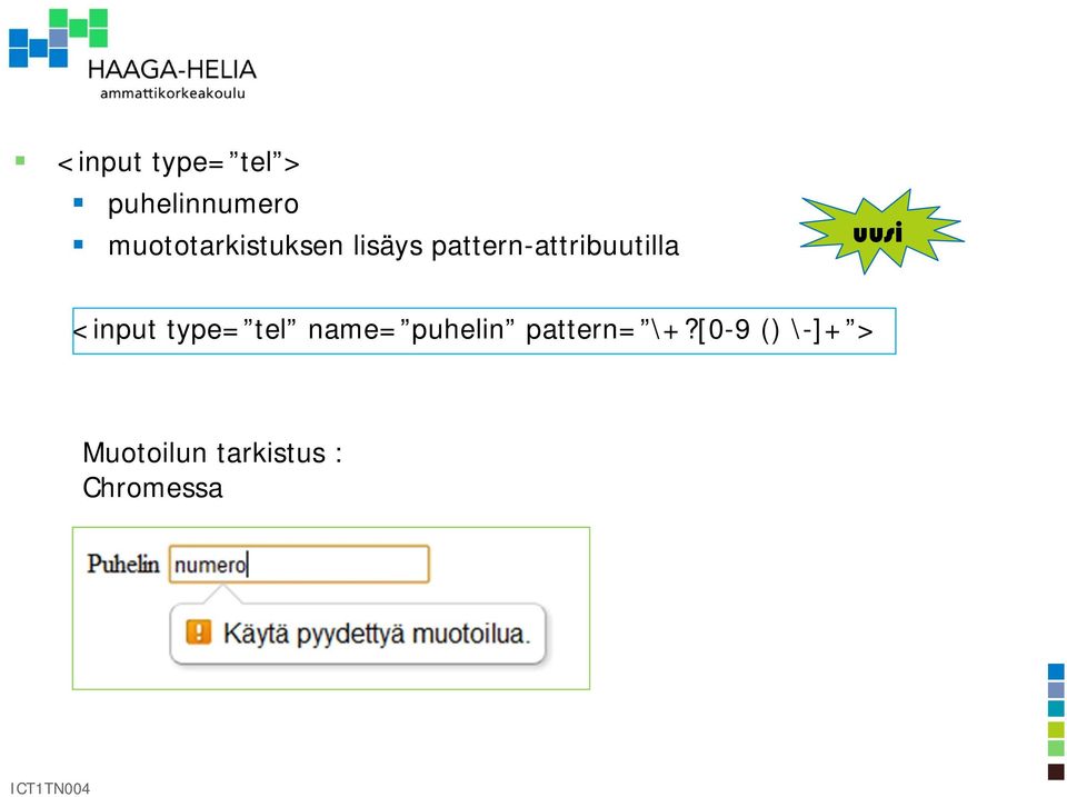 pattern-attribuutilla <input type= tel