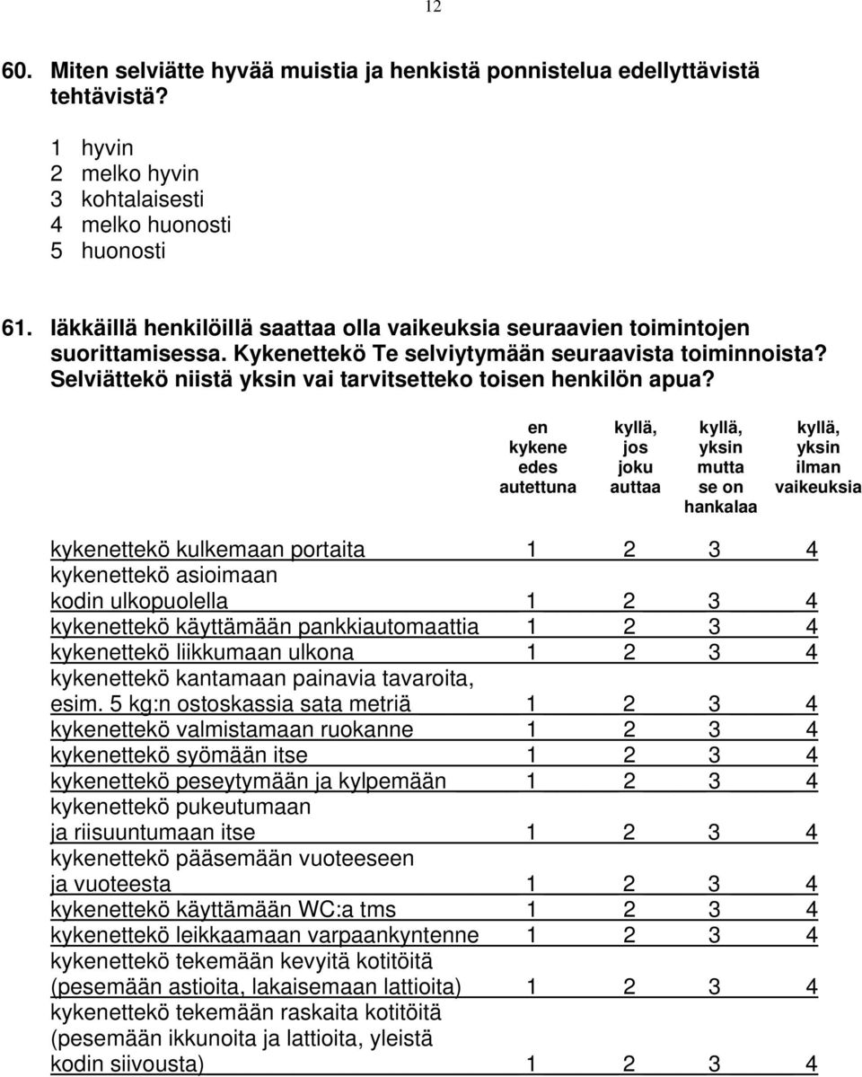 Selviättekö niistä yksin vai tarvitsetteko toisen henkilön apua?