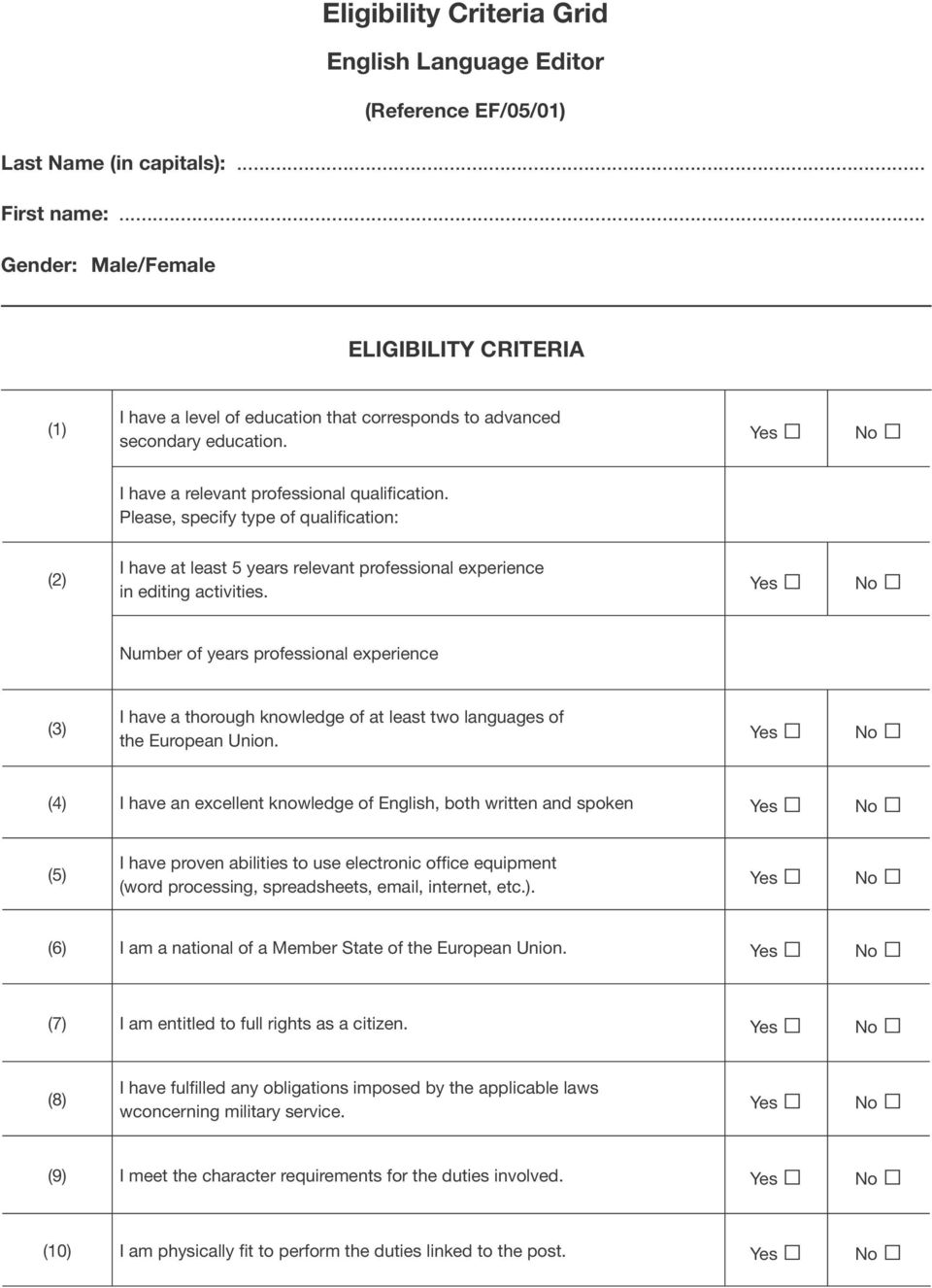 Please, specify type of qualification: (2) I have at least 5 years relevant professional experience in editing activities.