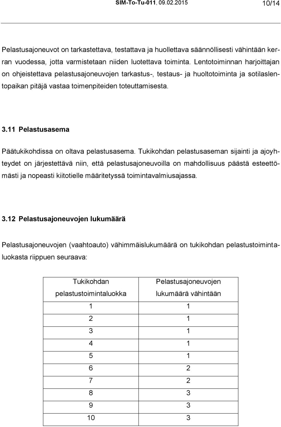 11 Pelastusasema Päätukikohdissa on oltava pelastusasema.