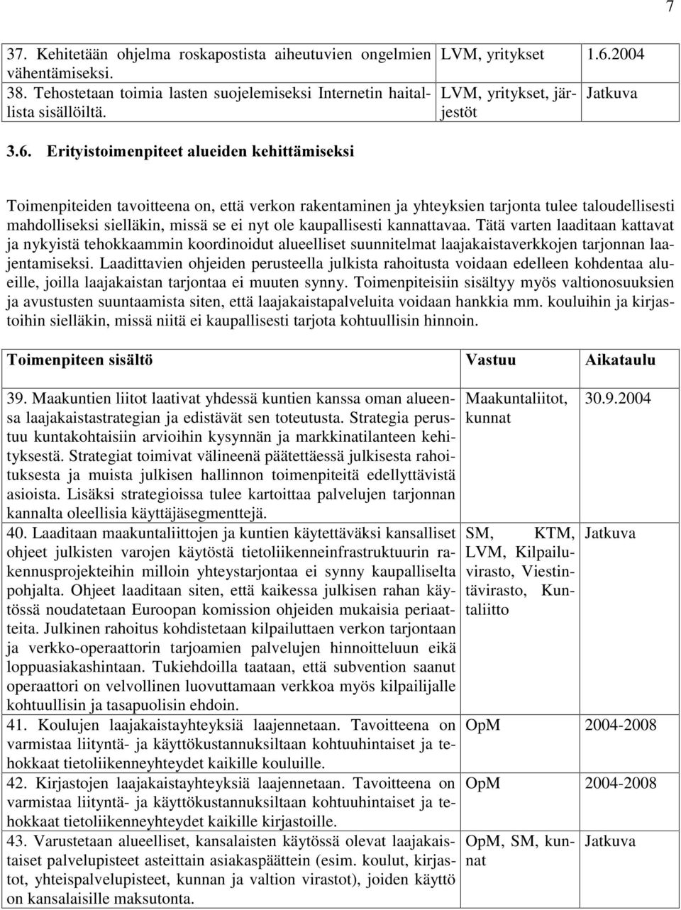 missä se ei nyt ole kaupallisesti kannattavaa. Tätä varten laaditaan kattavat ja nykyistä tehokkaammin koordinoidut alueelliset suunnitelmat laajakaistaverkkojen tarjonnan laajentamiseksi.