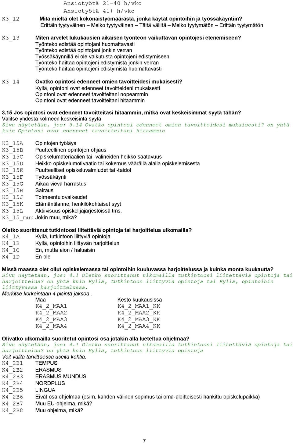 Työnteko edistää opintojani huomattavasti Työnteko edistää opintojani jonkin verran Työssäkäynnillä ei ole vaikutusta opintojeni edistymiseen Työnteko haittaa opintojeni edistymistä jonkin verran