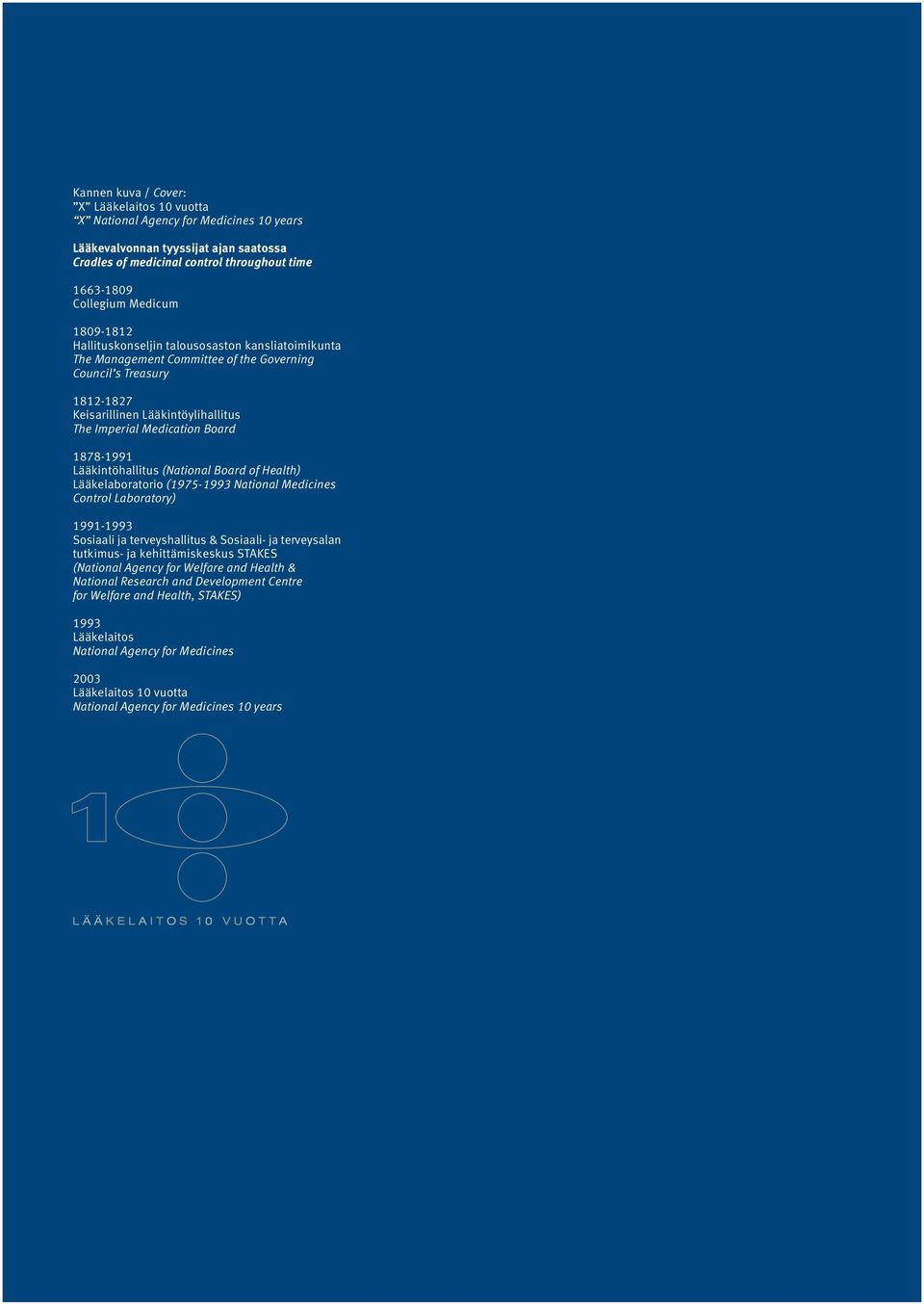1878-1991 Lääkintöhallitus (National Board of Health) Lääkelaboratorio (1975-1993 National Medicines Control Laboratory) 1991-1993 Sosiaali ja terveyshallitus & Sosiaali- ja terveysalan tutkimus- ja