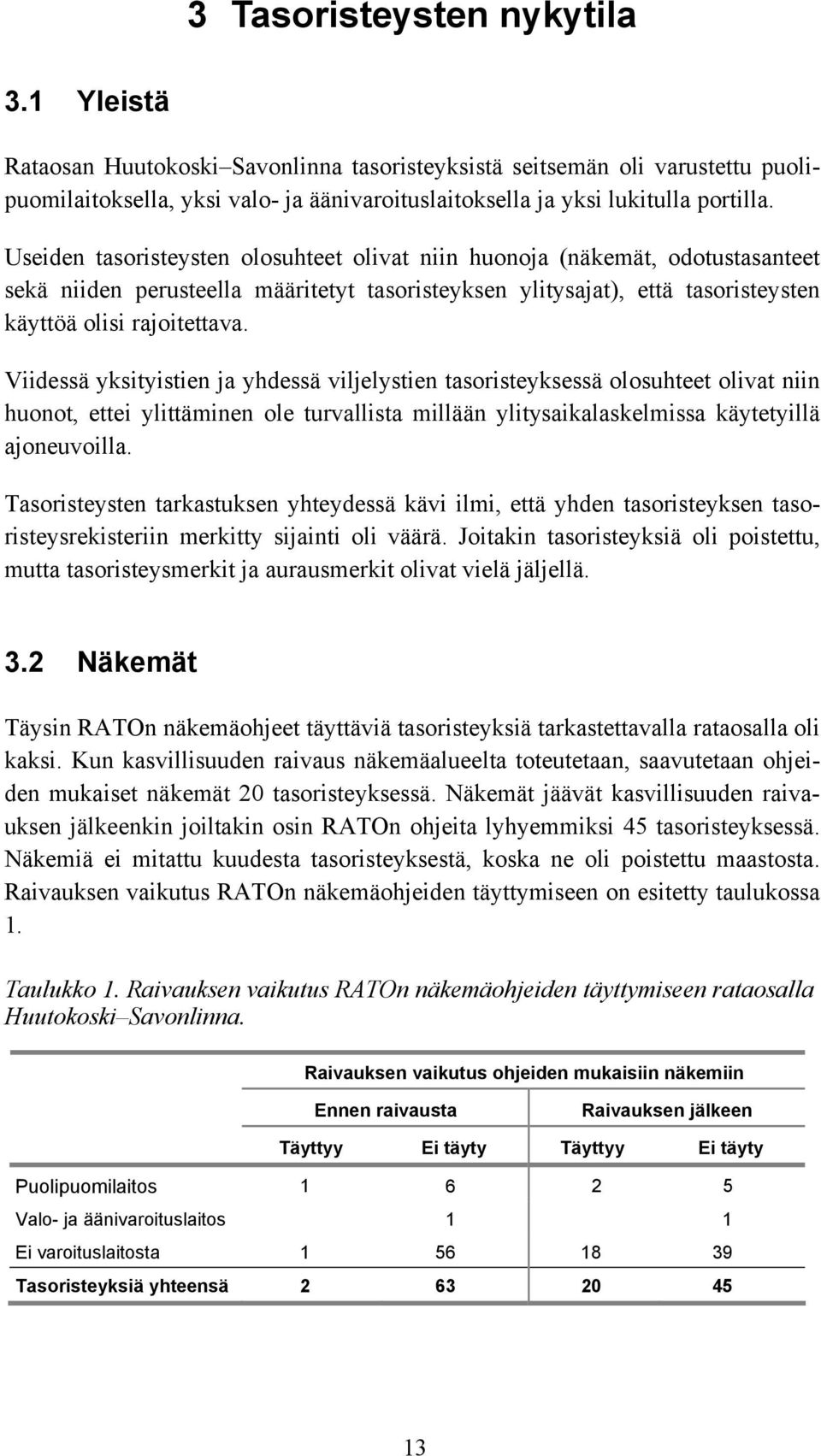 Viidessä yksityistien ja yhdessä viljelystien tasoristeyksessä olosuhteet olivat niin huonot, ettei ylittäminen ole turvallista millään ylitysaikalaskelmissa käytetyillä ajoneuvoilla.