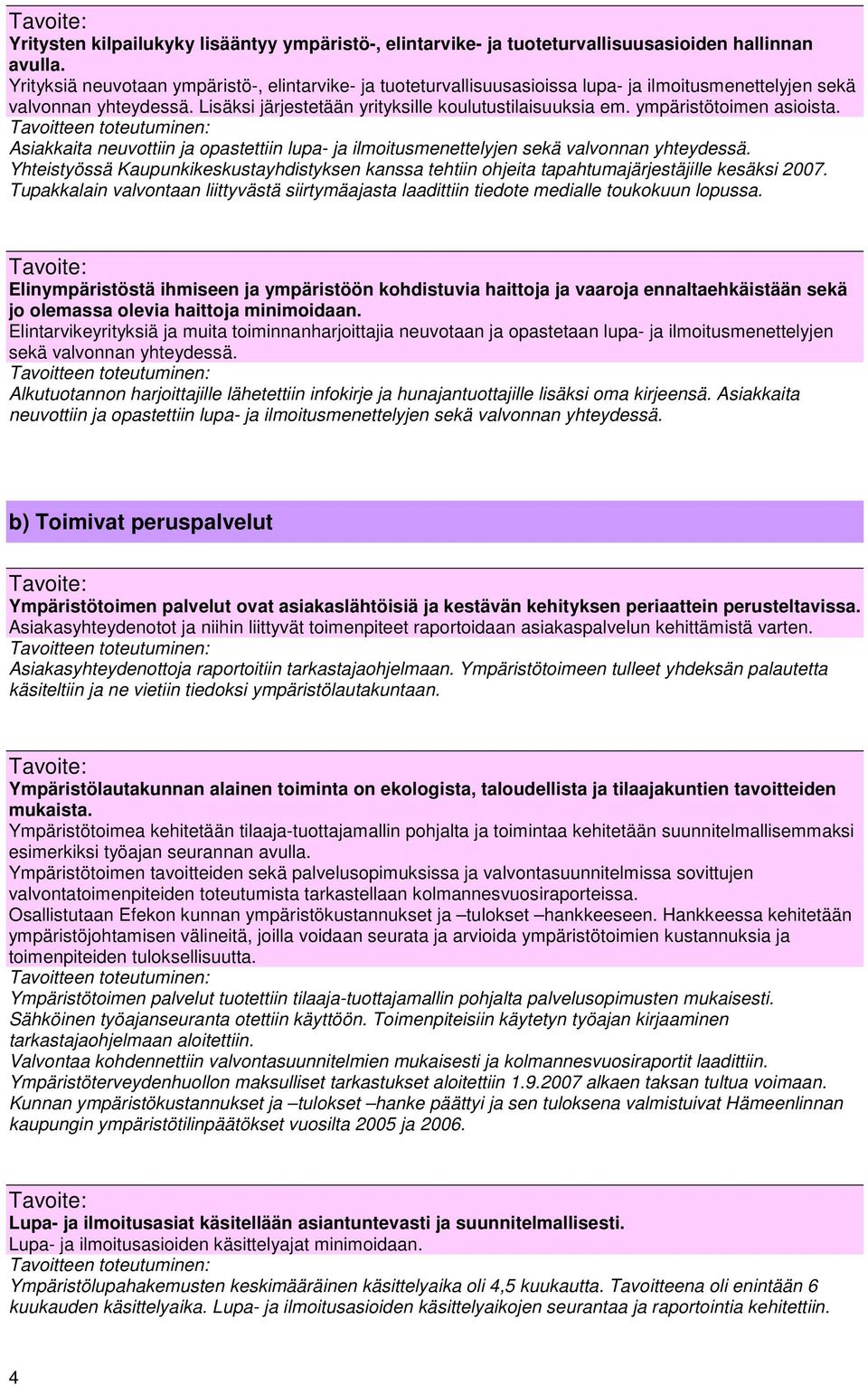 ympäristötimen asiista. Tavitteen tteutuminen: Asiakkaita neuvttiin ja pastettiin lupa- ja ilmitusmenettelyjen sekä valvnnan yhteydessä.