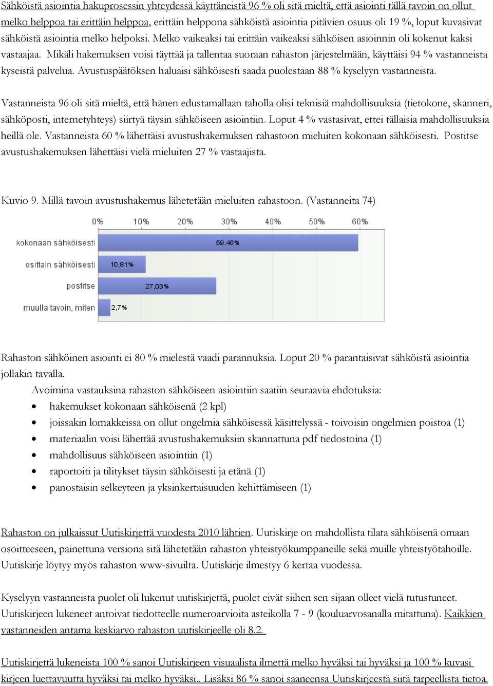 Mikäli hakemuksen voisi täyttää ja tallentaa suoraan rahaston järjestelmään, käyttäisi 94 % vastanneista kyseistä palvelua.