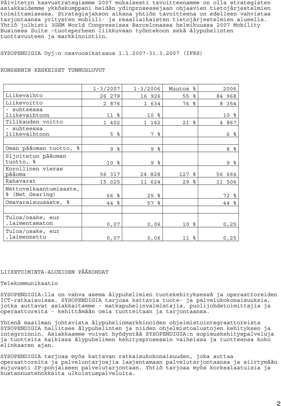 Yhtiö julkisti 3GSM World Congressissa Barcelonassa helmikuussa 2007 Mobility Business Suite tuoteperheen liikkuvaan työntekoon sekä älypuhelinten tuottavuuteen ja markkinointiin.