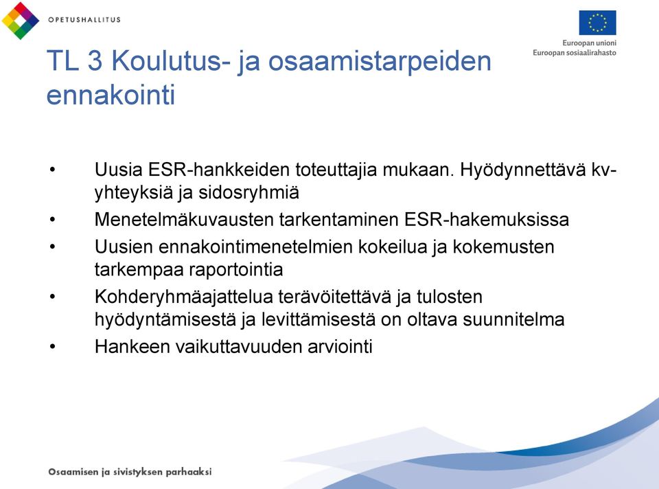 Uusien ennakointimenetelmien kokeilua ja kokemusten tarkempaa raportointia Kohderyhmäajattelua