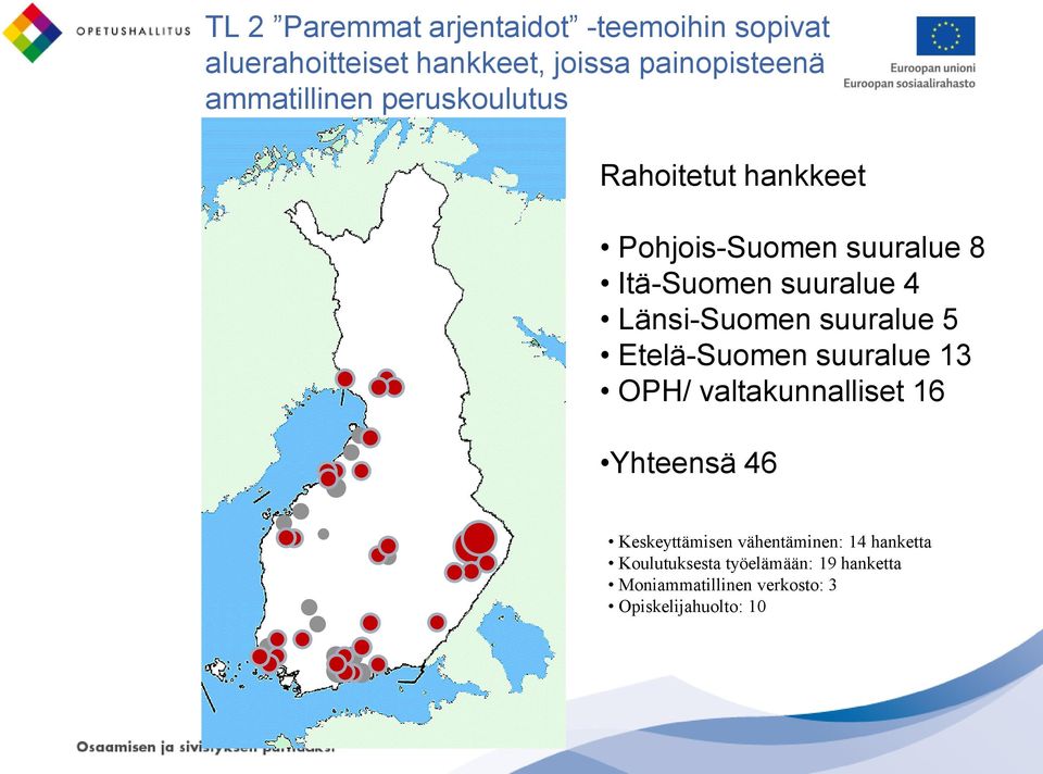 Länsi-Suomen suuralue 5 Etelä-Suomen suuralue 13 OPH/ valtakunnalliset 16 Yhteensä 46 Keskeyttämisen