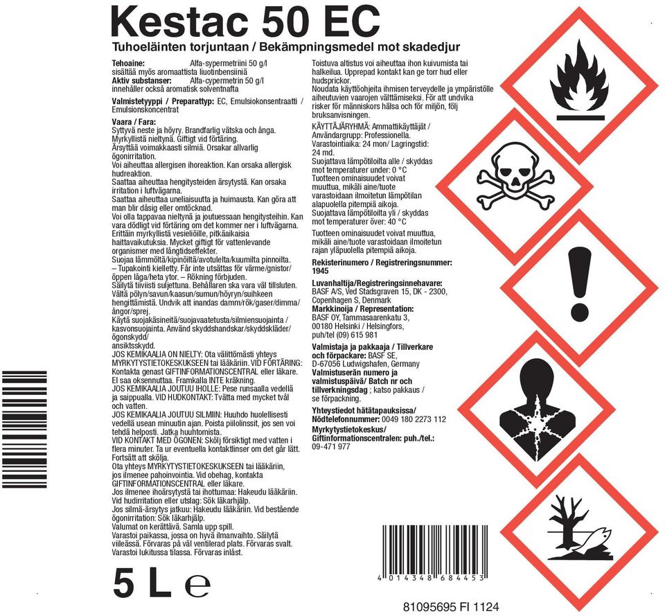 innehåller också aromatisk solventnafta Noudata käyttöohjeita ihmisen terveydelle ja ympäristölle Valmistetyyppi / Preparattyp: EC, Emulsiokonsentraatti / aiheutuvien vaarojen välttämiseksi.