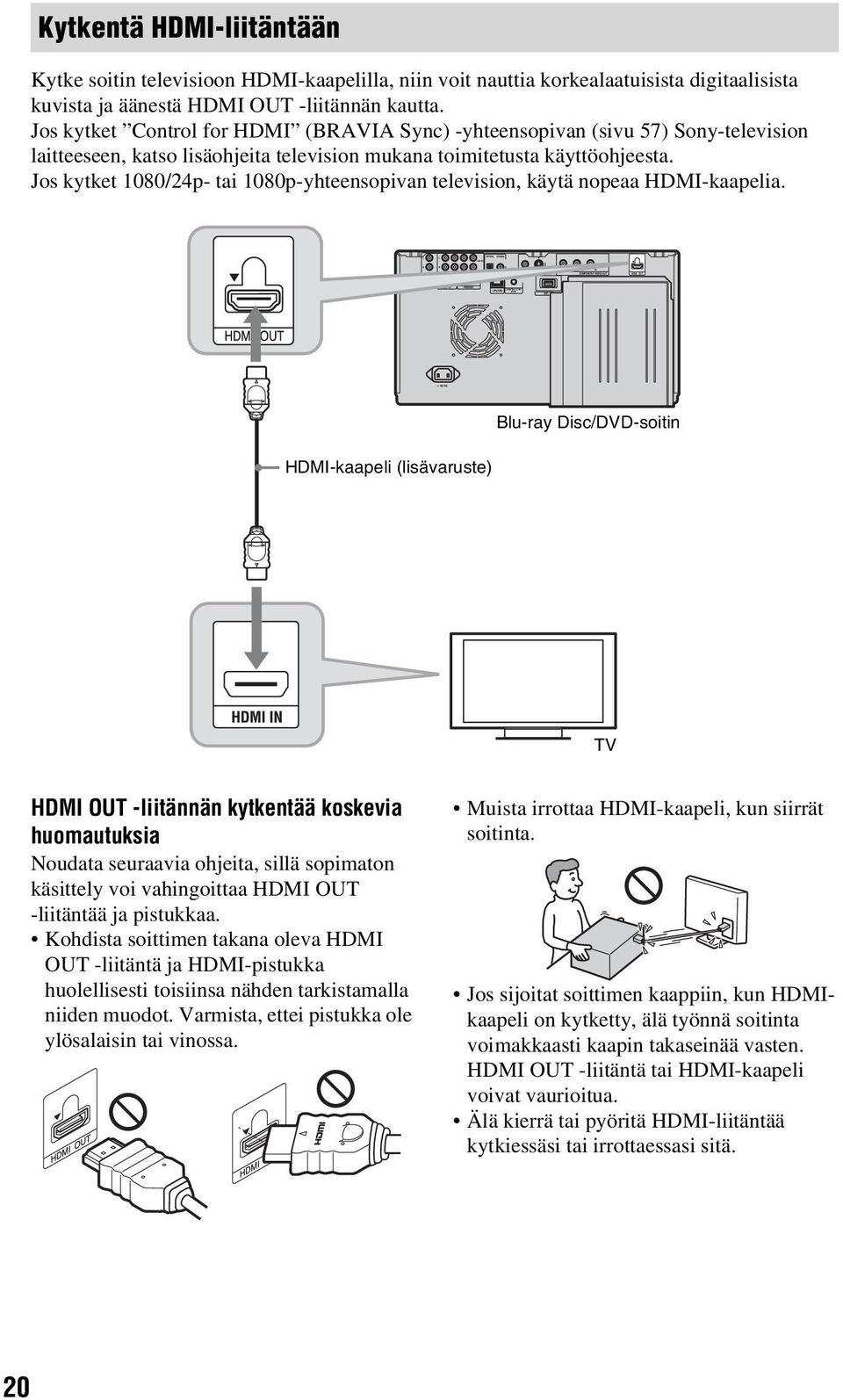 Jos kytket 1080/24p- tai 1080p-yhteensopivan television, käytä nopeaa HDMI-kaapelia.