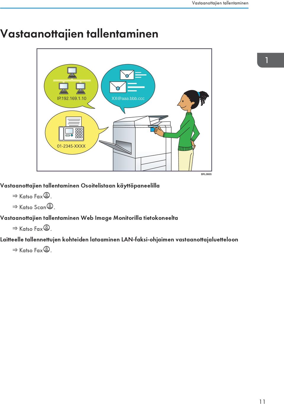 Vastaanottajien tallentaminen Web Image Monitorilla tietokoneelta Katso Fax.