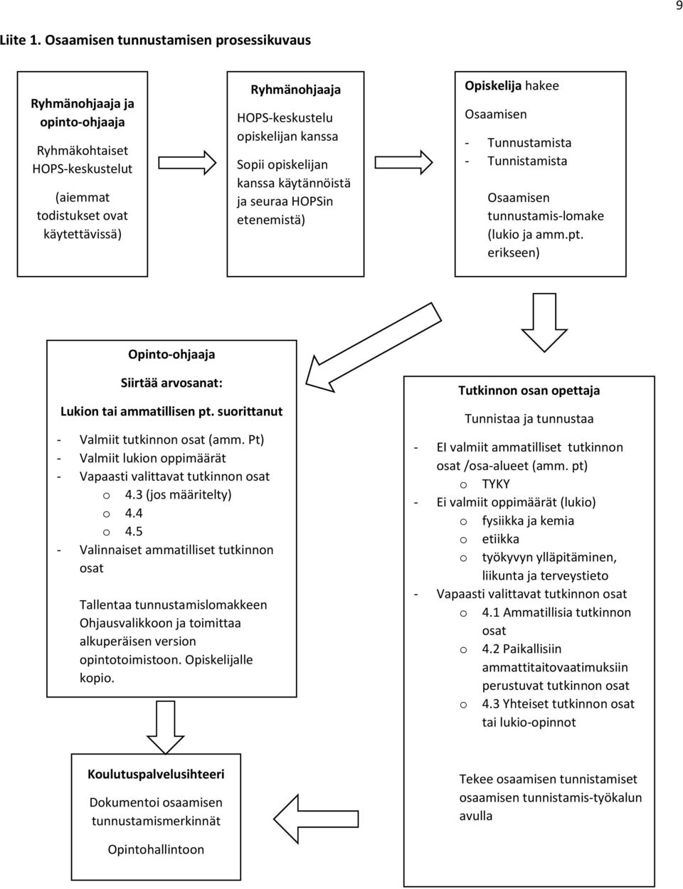opiskelijan kanssa käytännöistä ja seuraa HOPSin etenemistä) Opiskelija hakee Osaamisen - Tunnustamista - Tunnistamista Osaamisen tunnustamis-lomake (lukio ja amm.pt.