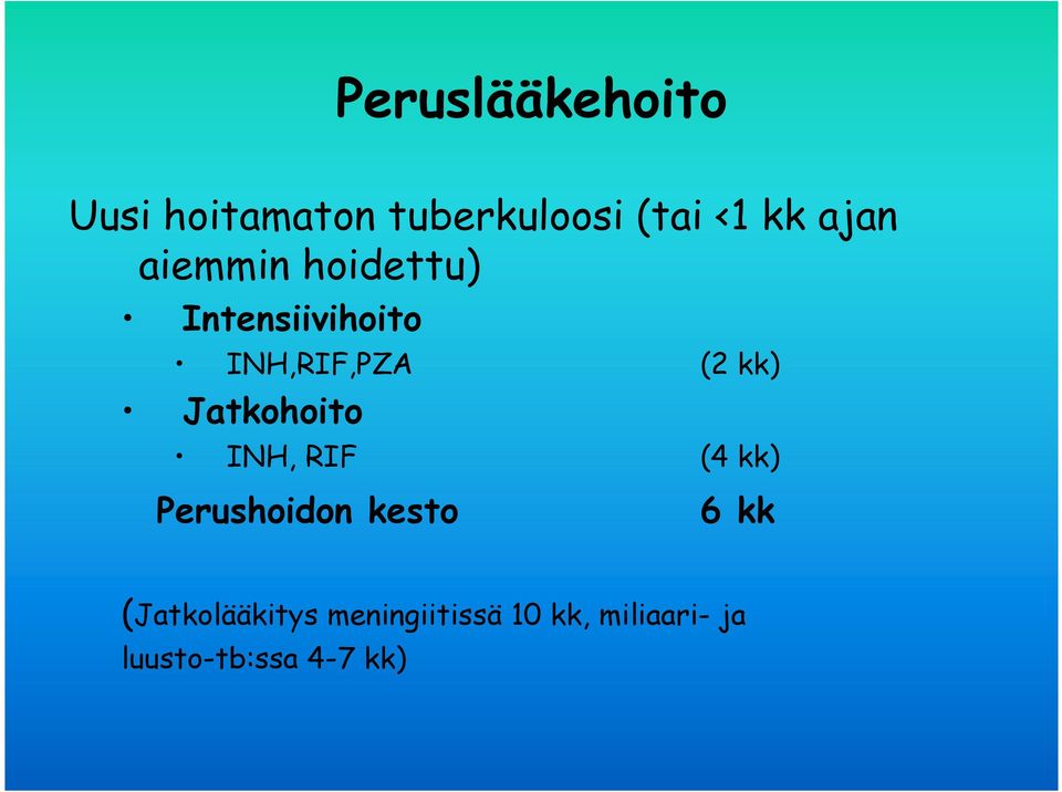 Jatkohoito INH, RIF (4 kk) Perushoidon kesto 6 kk