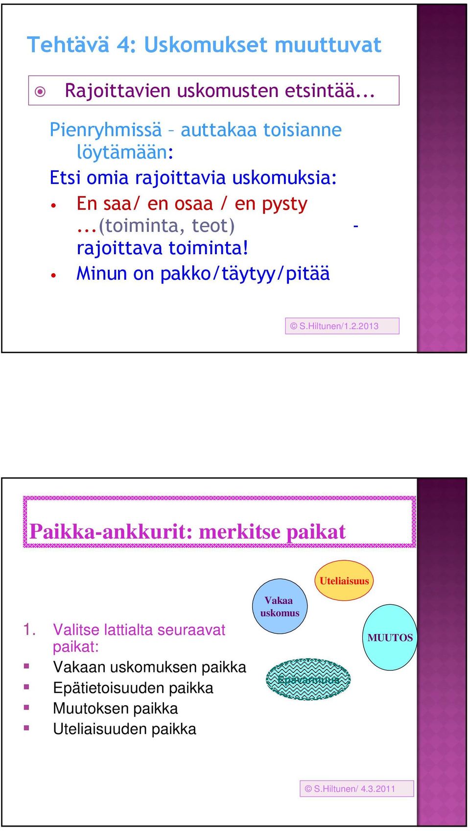 ..(toiminta, teot) - rajoittava toiminta! Minun on pakko/täytyy/pitää S.Hiltunen/1.2.