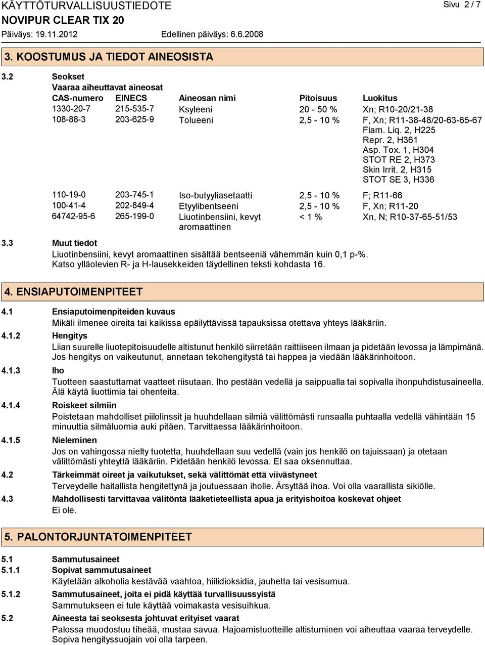 R11-38-48/20-63-65-67 Flam. Liq. 2, H225 Repr. 2, H361 Asp. Tox. 1, H304 STOT RE 2, H373 Skin Irrit.