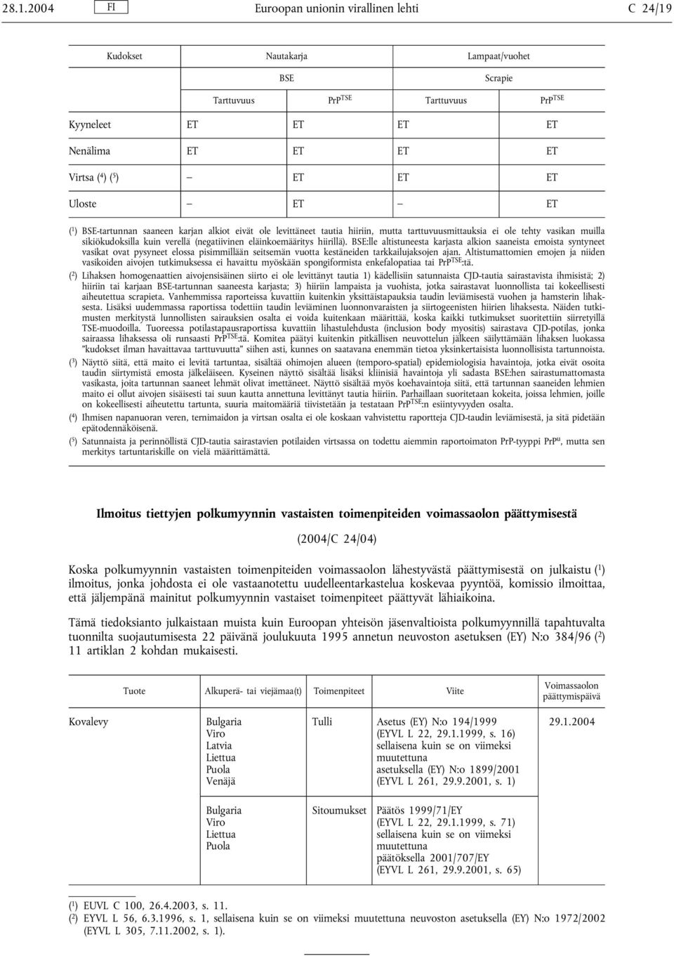 eläinkoemääritys hiirillä). BSE:lle altistuneesta karjasta alkion saaneista emoista syntyneet vasikat ovat pysyneet elossa pisimmillään seitsemän vuotta kestäneiden tarkkailujaksojen ajan.