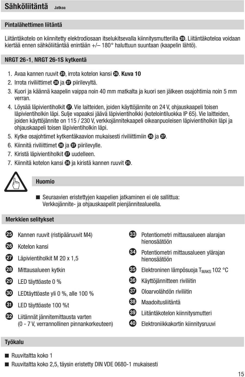 Irrota riviliittimet z ja A piirilevyltä.. Kuori ja käännä kaapelin vaippa noin 0 mm matkalta ja kuori sen jälkeen osajohtimia noin mm verran.. Löysää läpivientiholkit q.