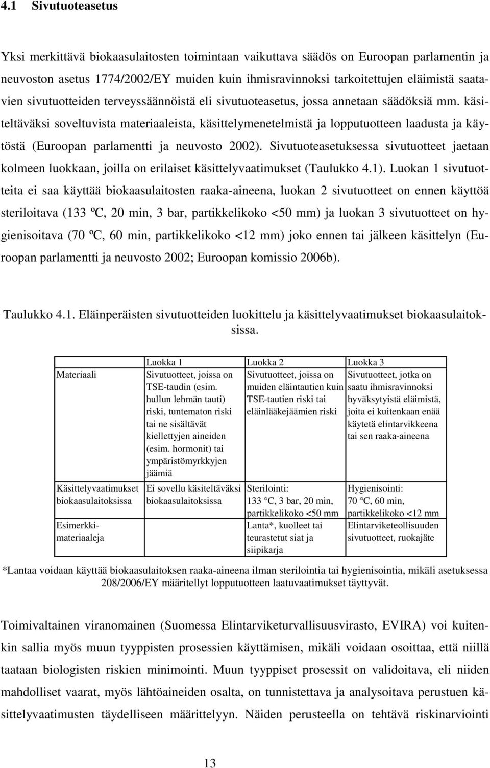 käsiteltäväksi soveltuvista materiaaleista, käsittelymenetelmistä ja lopputuotteen laadusta ja käytöstä (Euroopan parlamentti ja neuvosto 2002).