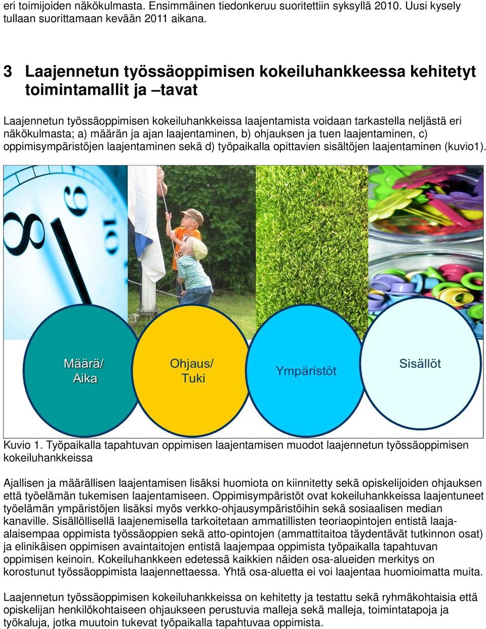 ja ajan laajentaminen, b) ohjauksen ja tuen laajentaminen, c) oppimisympäristöjen laajentaminen sekä d) työpaikalla opittavien sisältöjen laajentaminen (kuvio1). Kuvio 1.