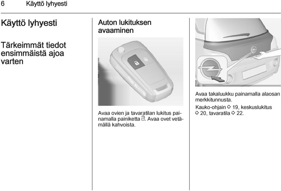 painamalla painiketta c. Avaa ovet vetämällä kahvoista.